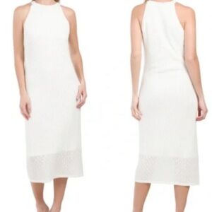 NWOT House of Harlow 1960 ivory knitwear pointelle sleeveless midi dress Size M